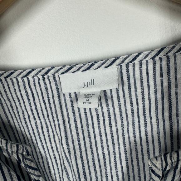 J.Jill Top Women MP Blue Cotton Tunic Striped Yellow Floral Embroidery Spring - Picture 7 of 8